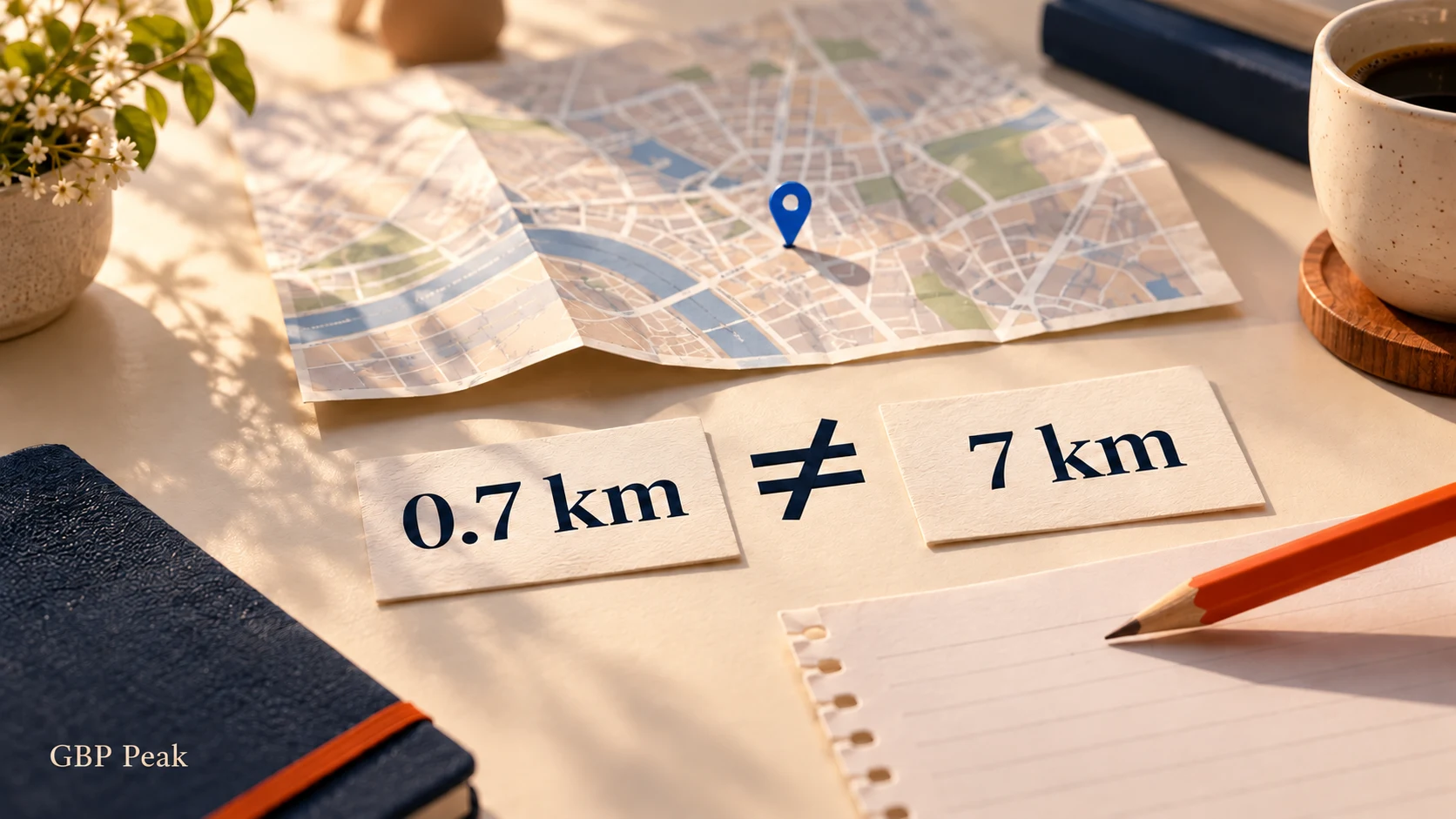 กระดาษระบุ 0.7 km ไม่เท่ากับ 7 km ข้างแผนที่จำลอง เตือนให้ตรวจทศนิยมก่อนสแกน